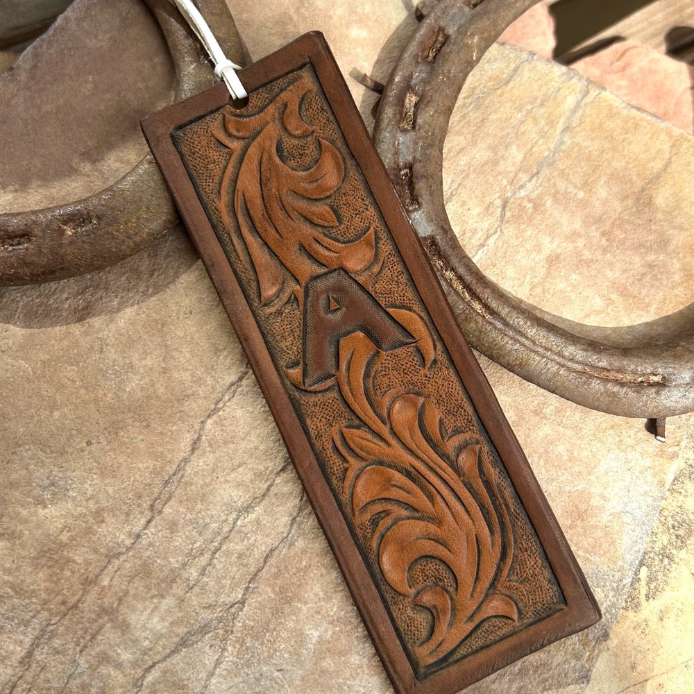 Handcrafted Brown Leather Bookmark with Embossed Design Letter 'A' Brand New
